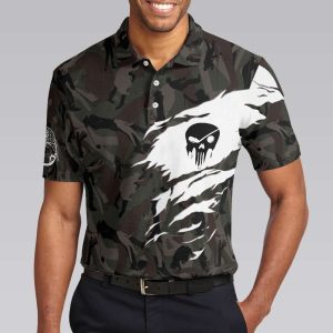 Never Underestimate An Old Man Camouflage Pattern – Skull Golf Shirt